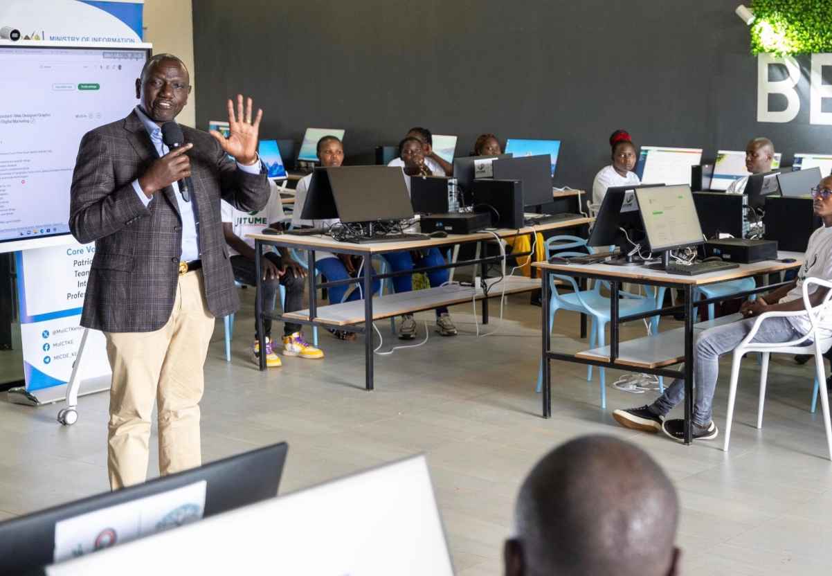 File Image of President Ruto in Kitale Town when he officially opened the Trans-Nzoia Community ICT Hub.